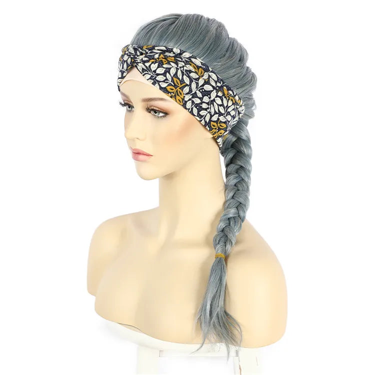 BeautyTown Natural Wavy 26inches Grey Blue Mix Highlight Glueless Headband Wigs Human Hair for Black Women