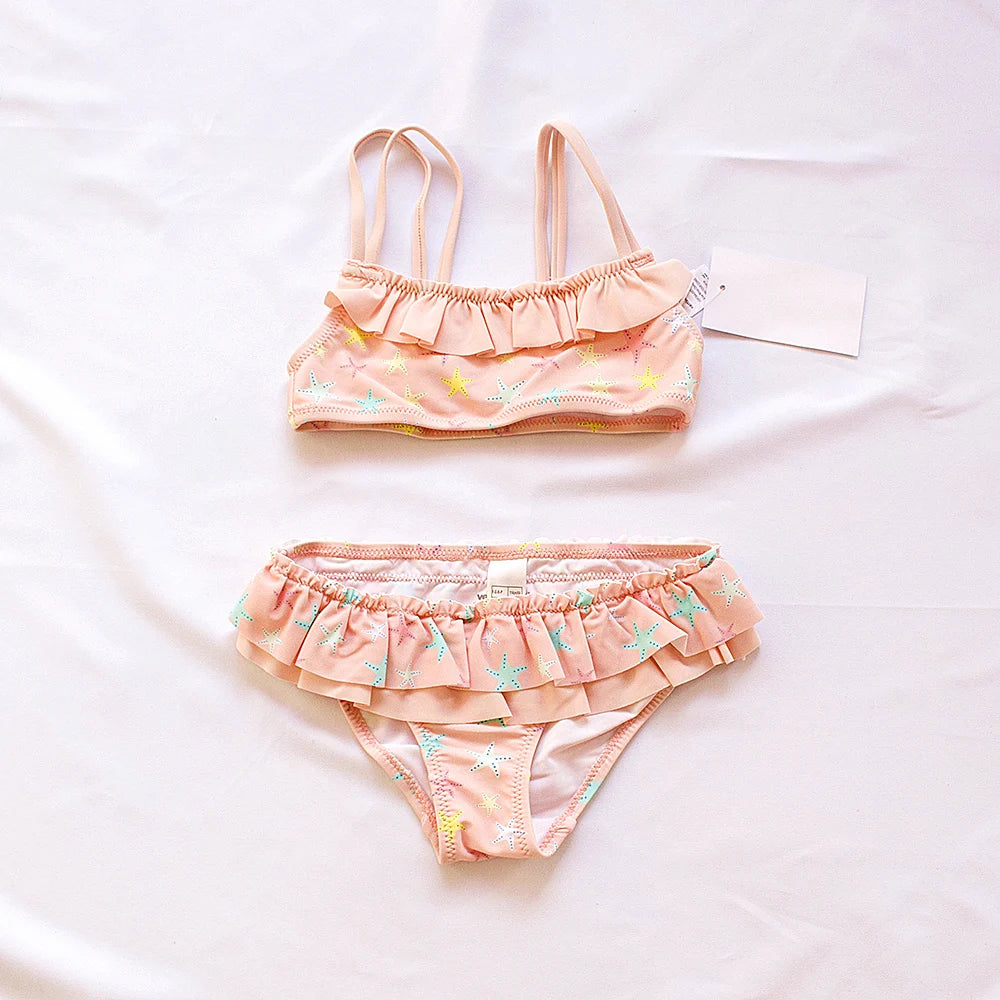2-10 Years Kids Girls Swimwear Swimsuit 2026 Children Falbala Bikinis Set Halter Print Kid Girl Biquini Infantil Bathing Suit