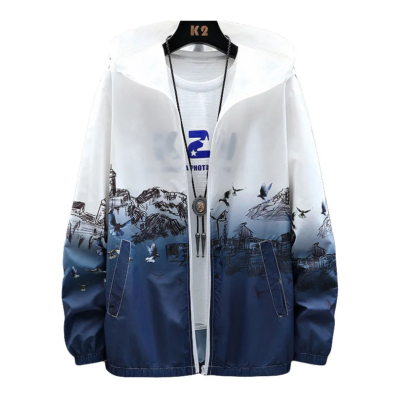 Women Basic Jackets Summer 2026 Print Colorful Oversize Print Thin Windbreaker Women Hooded Jacket Coat Zipper Woman Veste Femme