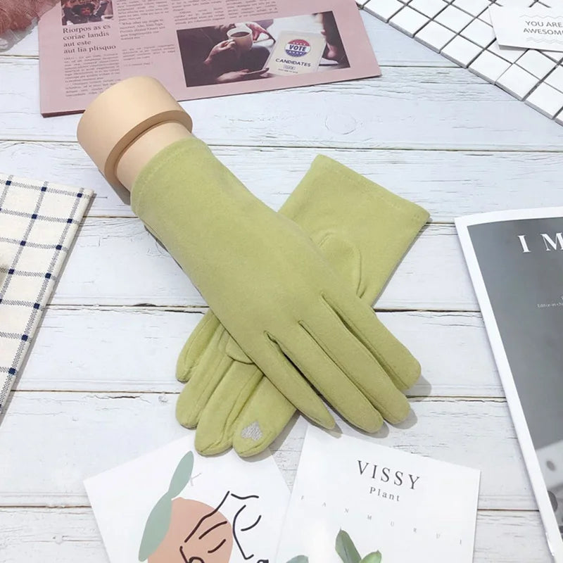 Female Winter Warm Driving Gloves Women Thin Cashmere Embroidery Elasticity Cycling Windproof Touch Screen Finger Gloves H16