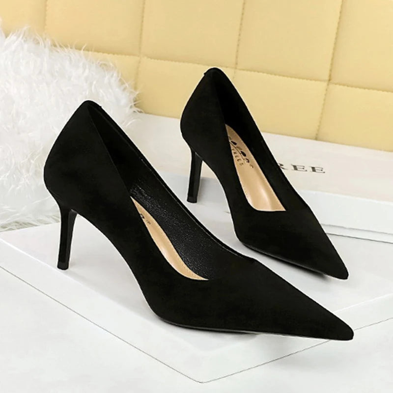 Y 34-43 Plus Size Fashionable Simple Pedicure Skinny Women's High Heels Stiletto Pumps Pointed Toe Single Shoes