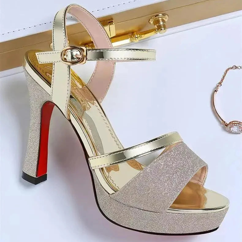 Women's Sandals 2024 New Summer Elegant Fine Heel All-match Non-tiring Foot Waterproof Platform Fashionable High-heeled Shoes