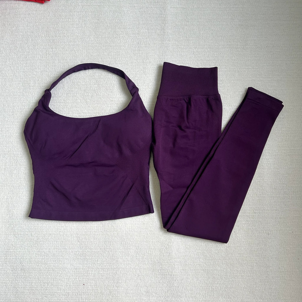 Women Sports Bra Gym Set Seamless Backless Yoga Set Shorts Gym Set Breathable 2 Piece Bra High Waist Leggings
