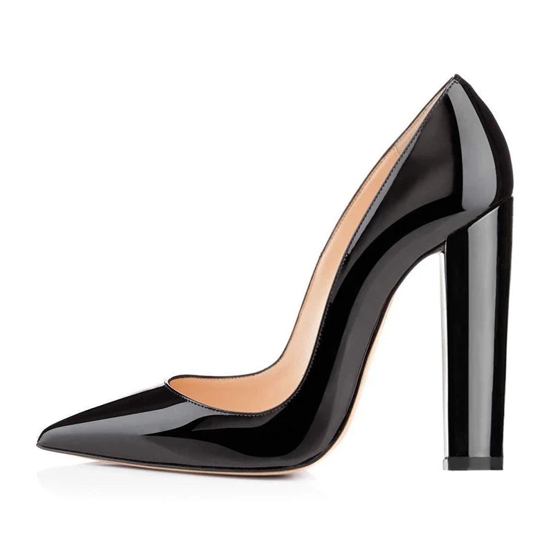 Women Pointed Toe Block Heel Party Shoes Chunky Heels Pumps