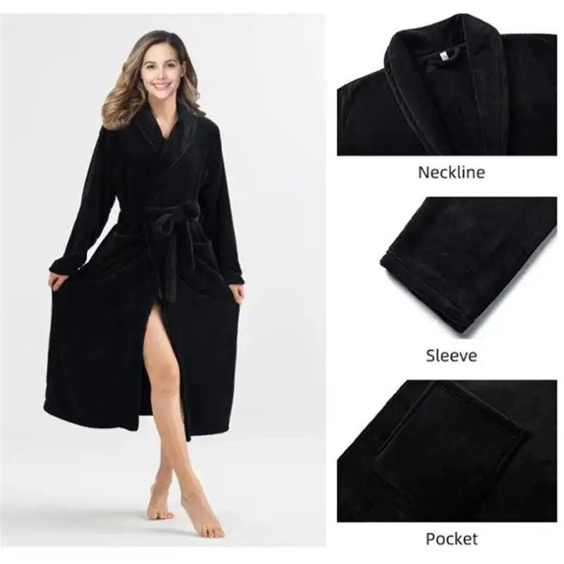 Plush Oversize Winter Soft Warm Long Flannel Bathrobe with Hooded Women Thick Night Fleece Bath Robes Dressing