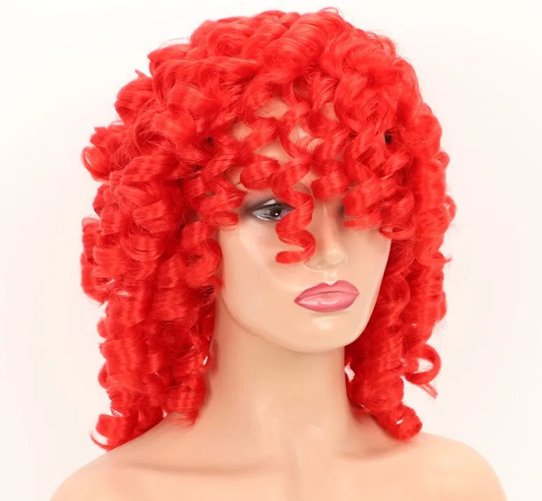 Synthetic  With Bangs Black Red Hair Shoulder Length Heat Resistant Fiber for Africa America Black Women  Afro Kinky Curly Wig