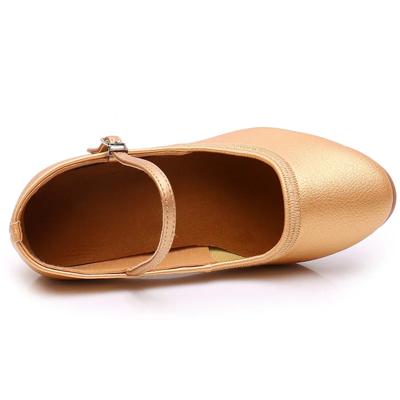 Outdoor Modern Dance Shoes Soft Soled Latin Women's Adult square Medium High Heels Dance Shoe
