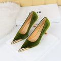 2023 Women's Fashion Kitten Heels New Metal Pointed Suede Party Shoes Slip-On Bridal for Summer