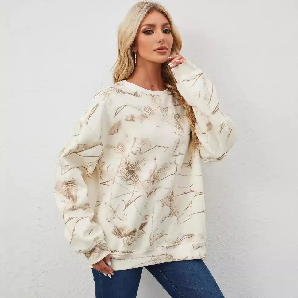 Women's Camouflage Sports Knit Shirt Maple Leaf Print Sweaters Oversized Loose Casual Sweater Large Size