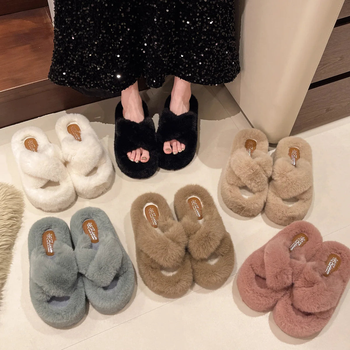 Greatslides Black Sandals for Women and Ladies,Plush House Slipper Designer Sandals Women,Custom Luxury Slippers