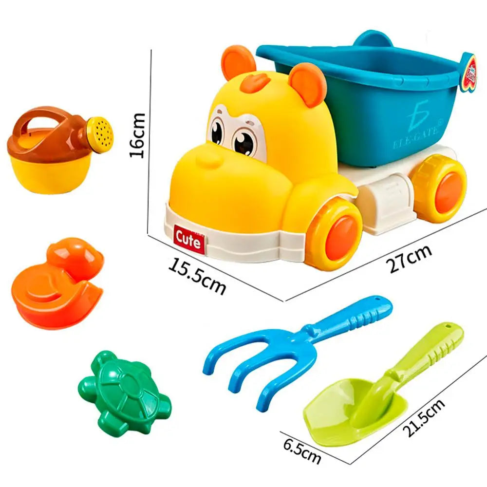 ELEGATE Hippo Truck Beach Tool Set 6-Piece Plastic Toy for 2-4 Year Olds Unisex Model JUG.T892