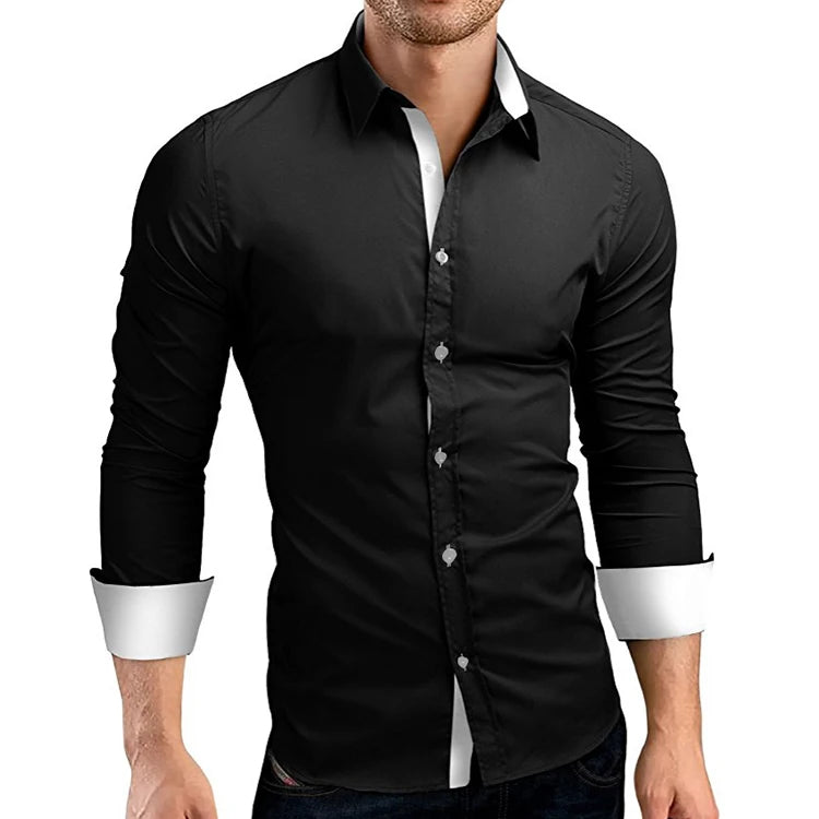 Casual Slim Fit Black Dress Shirts Men Brand High Quality Long Sleeve Full OEM Service Adults Solid Plain Dyed Smart Casual
