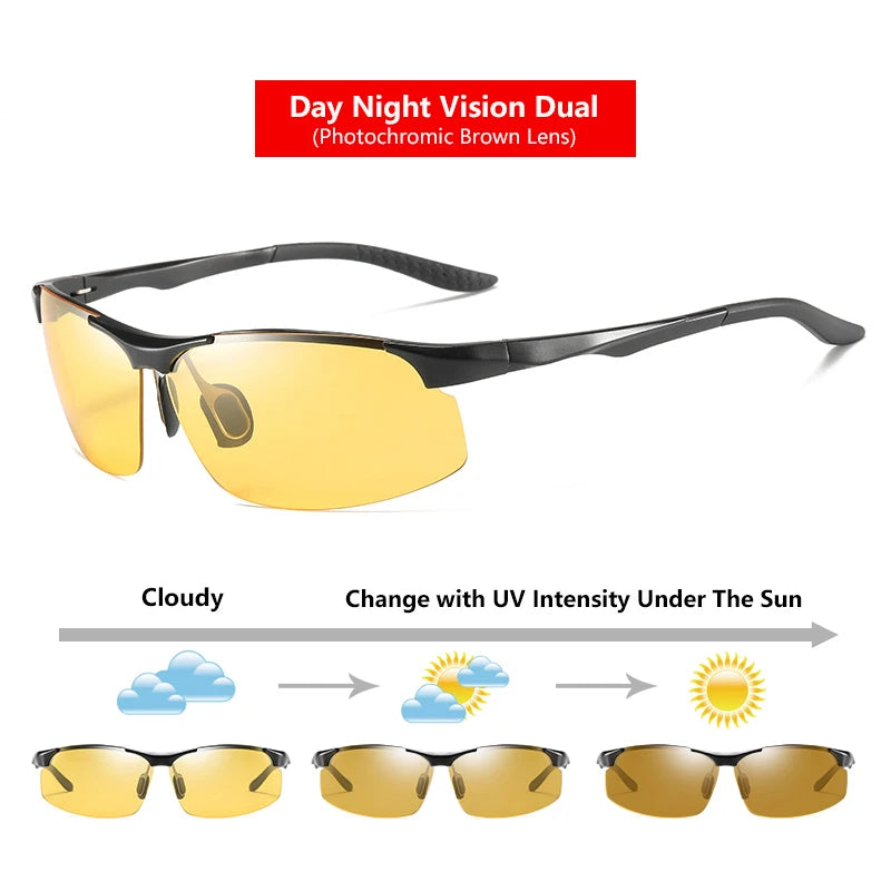 Sunglasses For Men Fashion Day Glasses For Night Vision Photochromic Outdoor Driving Rimless Male Polarized UV400 Lens VT2173