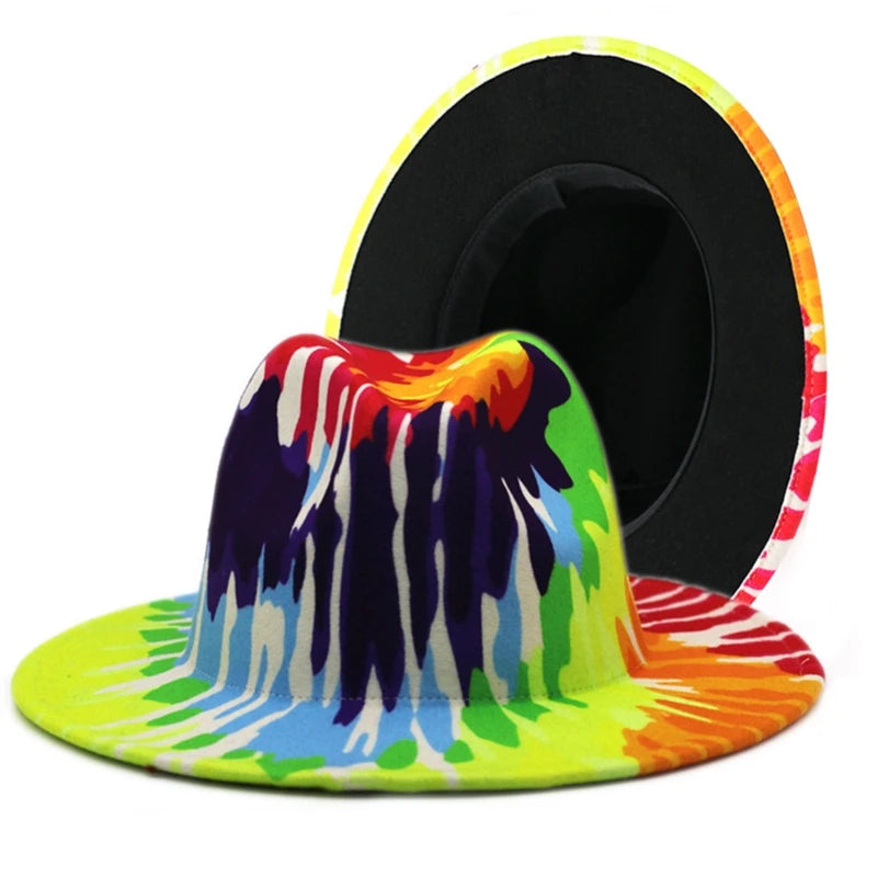 Fedora hat Women's hat wide-brimmed hat Fedora hat autumn winter men retro fashion tie-dye felt jazz Panama hat wedding hat