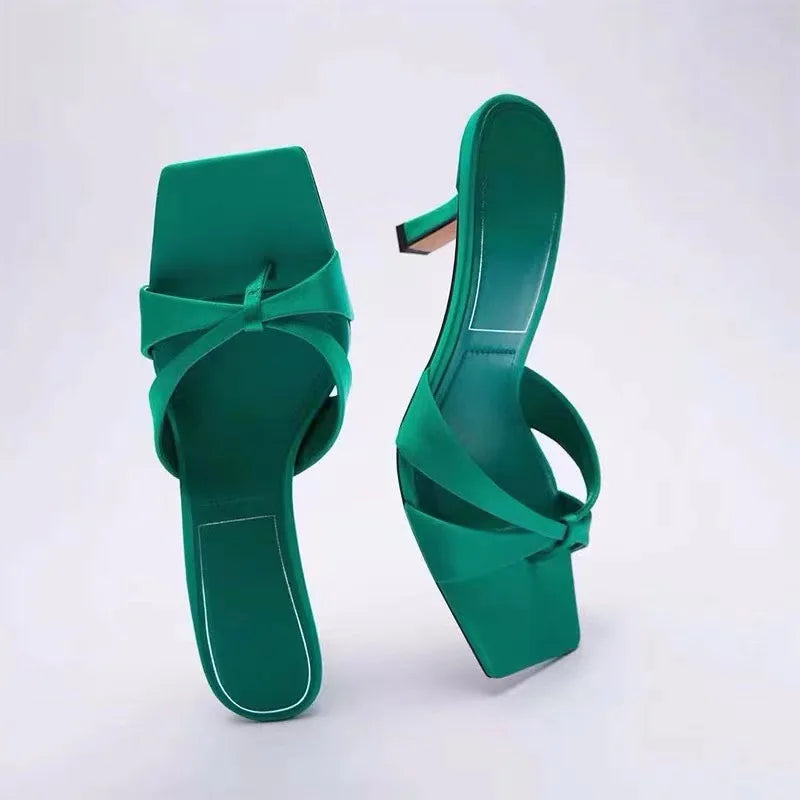 2023 Summer Chaussures Talon Thong Sandals Shoes Square Toe High Heels for Women
