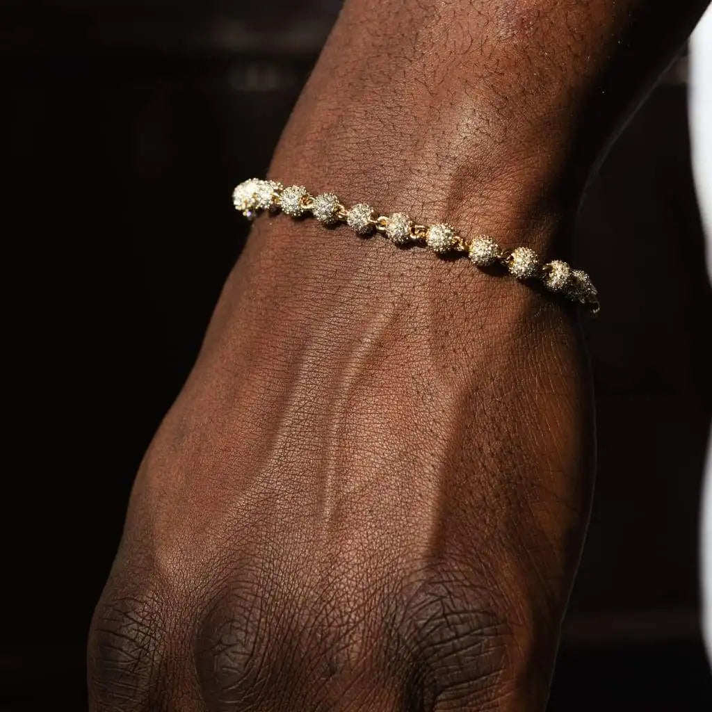Wholesale Iced Out Bling Hip Hop Rock Men Jewelry Micro Pave CZ Ball Linked Beaded Bracelet 2026