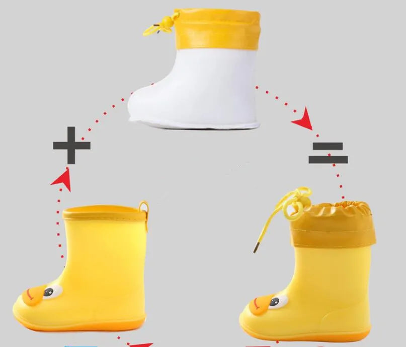 Classic Kids Rain Boots Rubber Boots For Children PVC Kids Baby Cartoon Shoes Water Shoes Waterproof Rain Boot Non-slip Warm