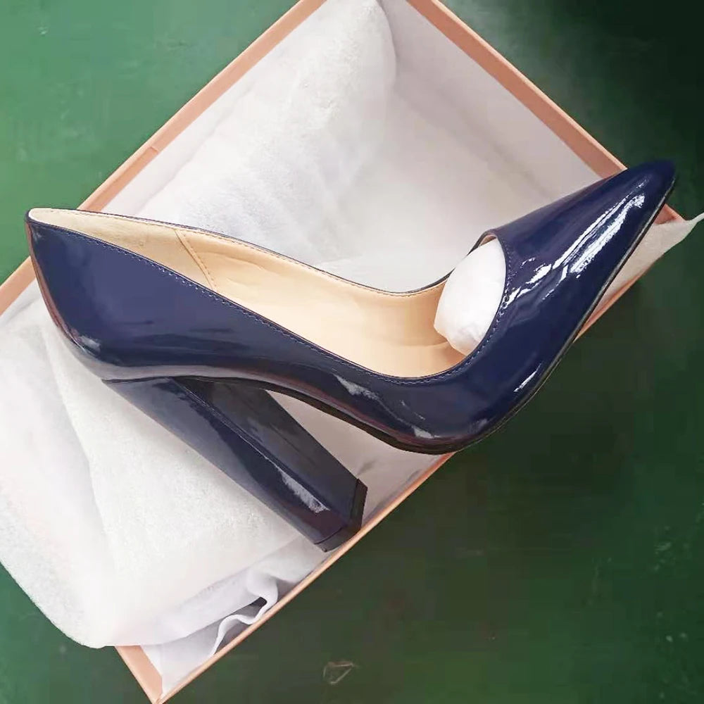 Women Pointed Toe Block Heel Party Shoes Chunky Heels Pumps