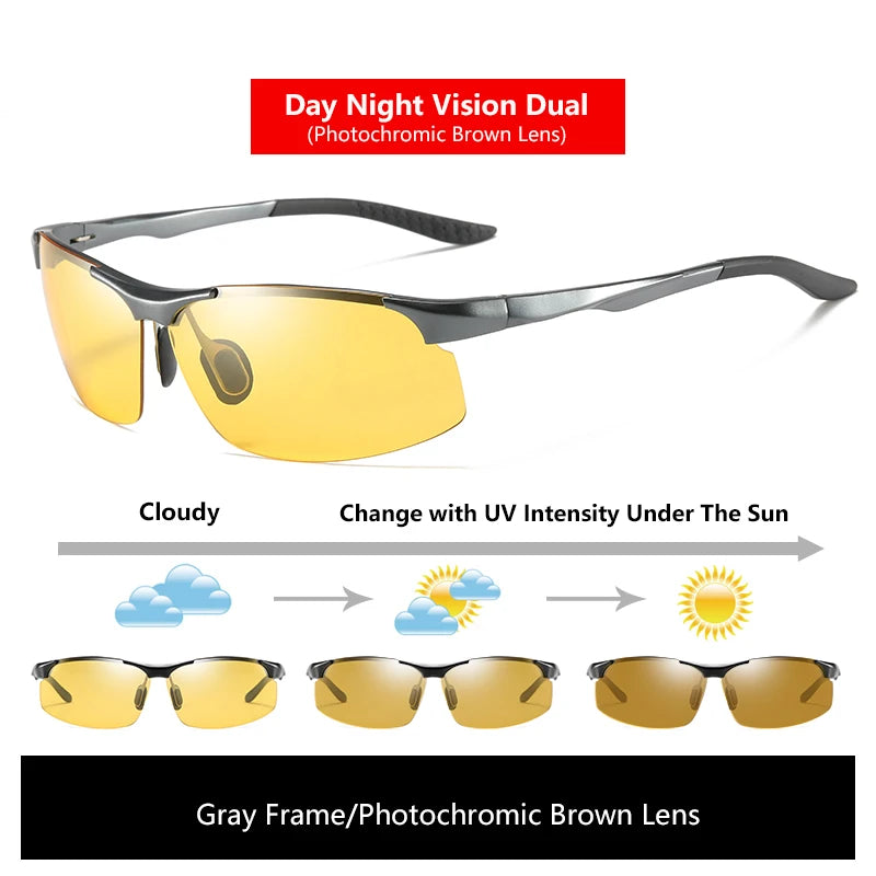Sunglasses For Men Fashion Day Glasses For Night Vision Photochromic Outdoor Driving Rimless Male Polarized UV400 Lens VT2173