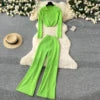 Fashion Sweater Set Women's Loose Casual Retro Lapel Short Long-sleeved Sweater Women's High-waisted Wide-leg Pants
