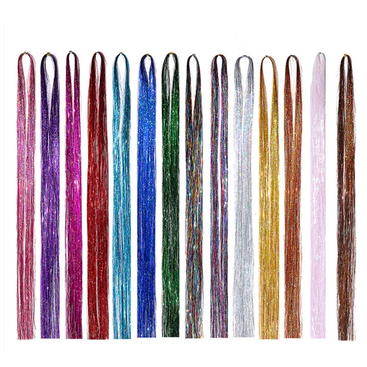 93cm Party Holographic Hair Accessories Glitter Hair Tinsel Sparkle Extensions 120Strands Bling Twinkle Hair Extension