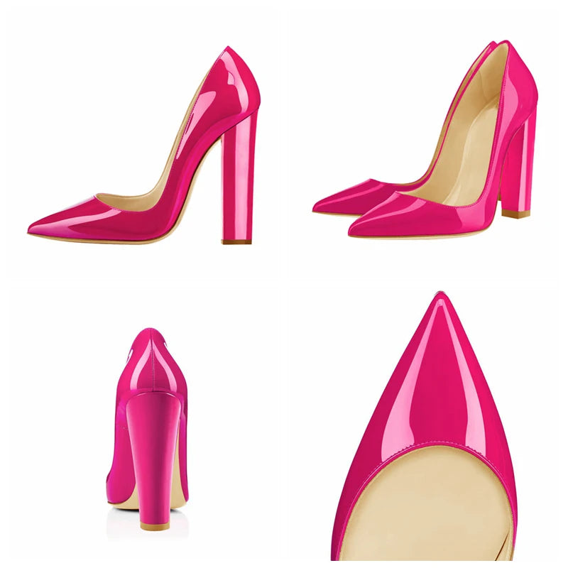 Women Pointed Toe Block Heel Party Shoes Chunky Heels Pumps