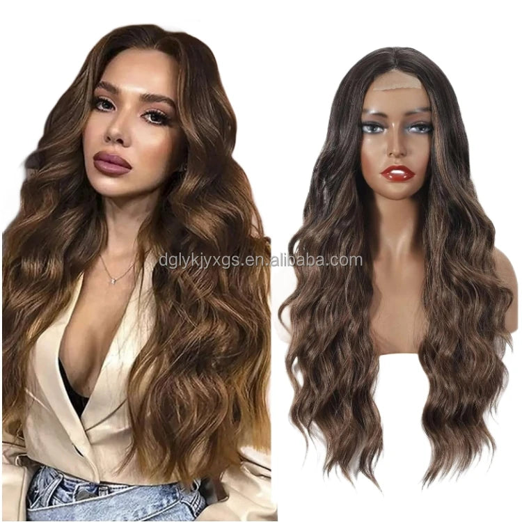 WL07 Small Area Lace Body Wave Synthetic Lace Wigs Lace Front Wigs Ombre Brown Mixed Blonde Water Wave Wig Women Hair