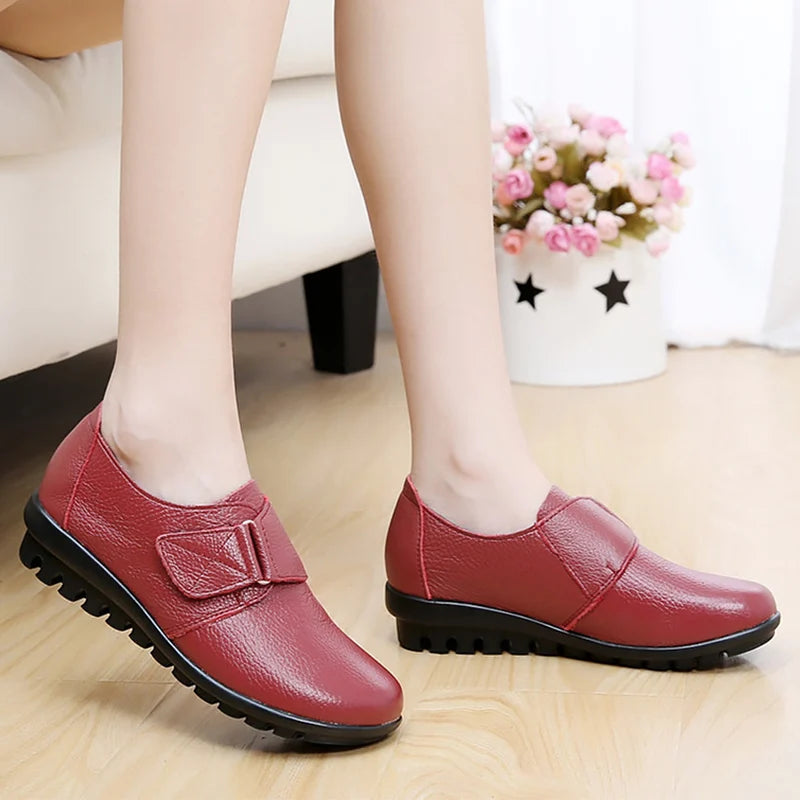 Brand Shoes for Women 2025 Spring Wedge Loafers Female Black Genuine Leather Flats ladies Office Nurse Shoes Mom Casual Sneakers