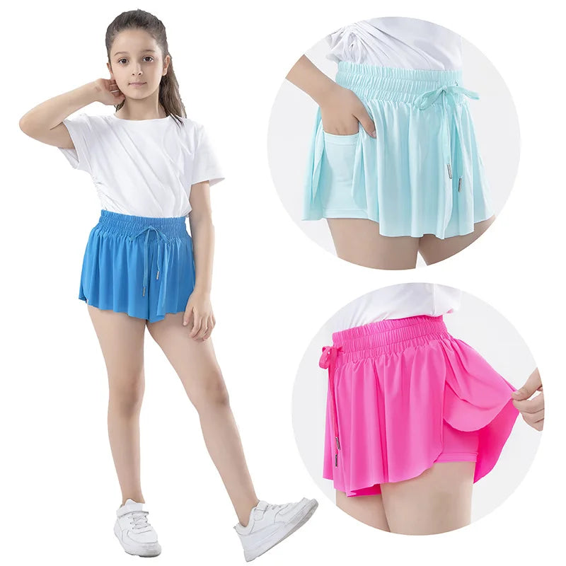 2 in 1 Tennis Skort Butterfly Skirt Girls Running Shorts Cheer Shorts Flowly Skirts Girls Tennis Dress With Inner Shorts