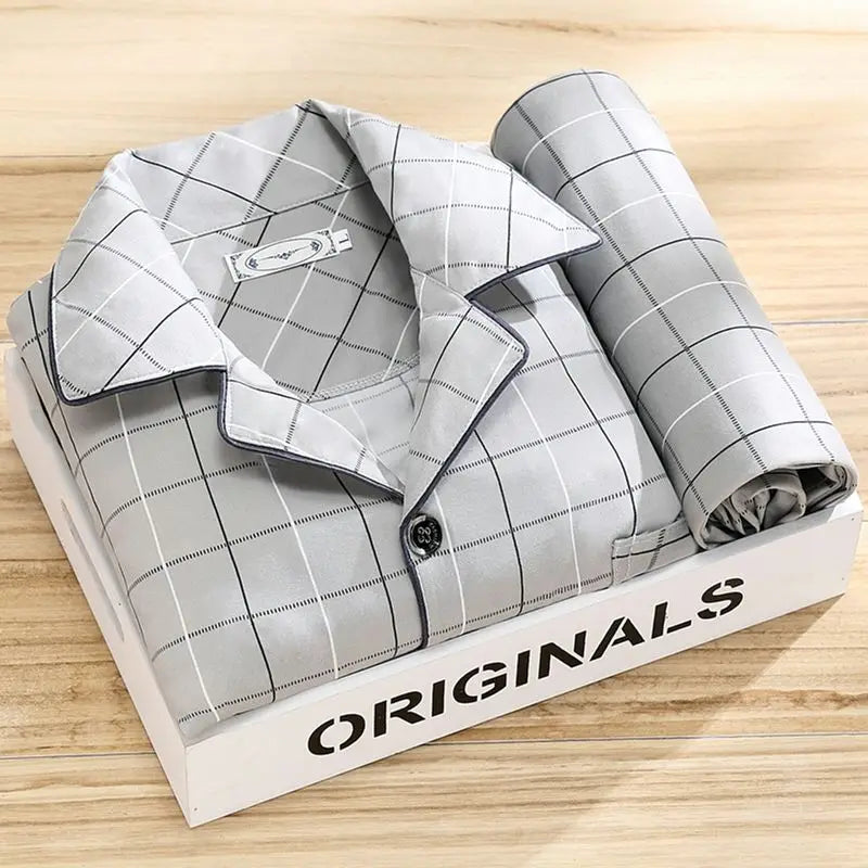 100% High-end Pajamas Men's Spring Autumn Striped Long-sleeved Trousers Pijamas Two-piece 2025 New Loose Nightwear Homewear Set