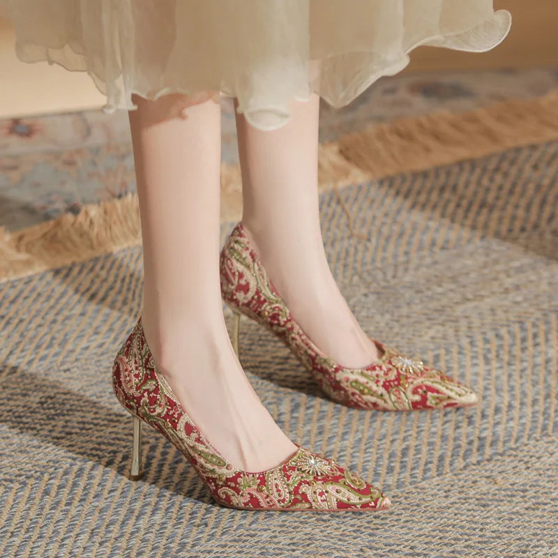 Rivet Stiletto Shoes Wedding Shoes Bridesmaid Wedding Shoes Women's New Shallow Mouth Women's High Heels Rhinestone Women