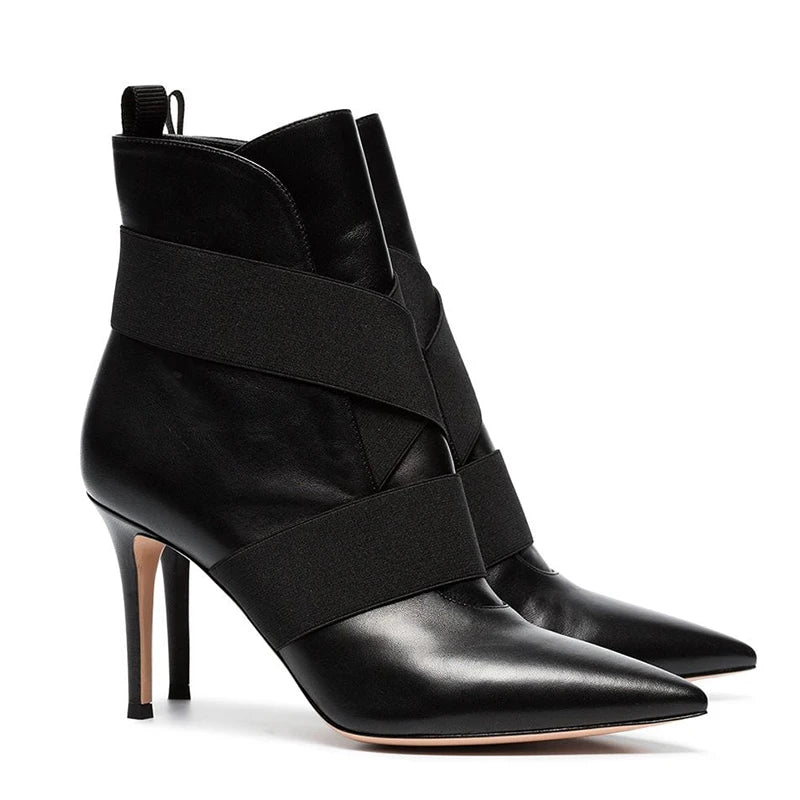 China Lady Shoes Factory Women Pointed Toe Stiletto High Heels Ankle Booties Short Boots