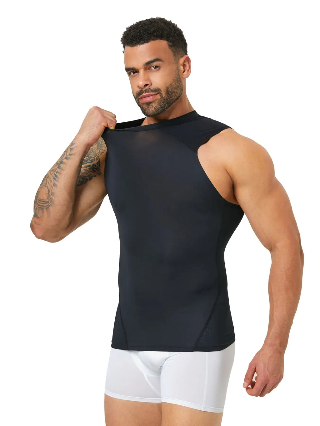 GYM Tank Top Sports Running Muscle Compression Shirt for Men Lightweight Four-Way Stretch Quick Dry Breathable Mesh Fabric Back