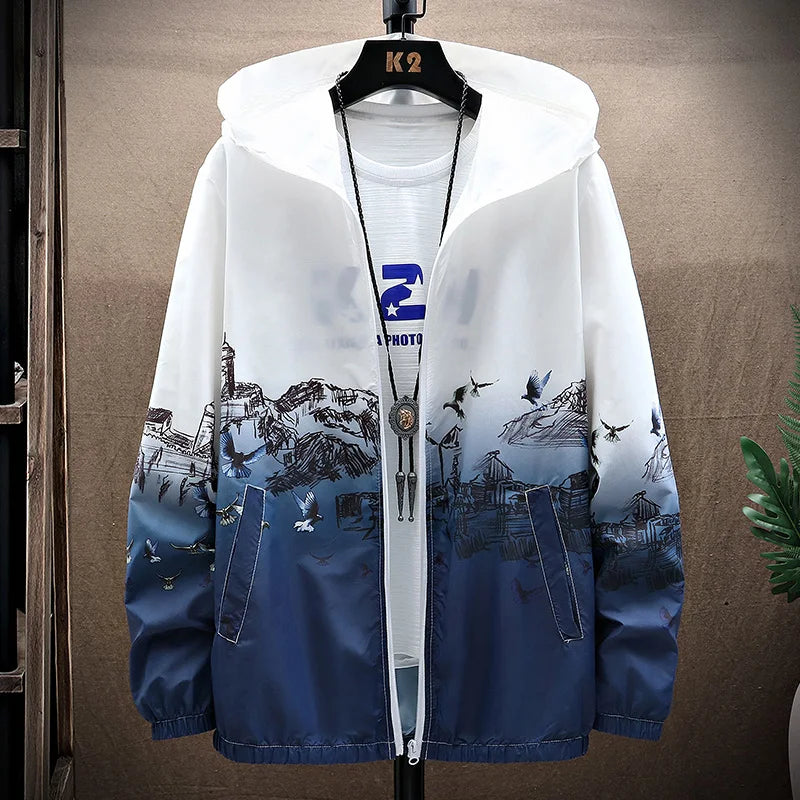 Women Basic Jackets Summer 2026 Print Colorful Oversize Print Thin Windbreaker Women Hooded Jacket Coat Zipper Woman Veste Femme