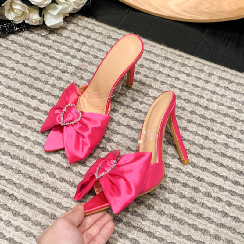 Rhinestone Bow Escarpins Femme Talon Haut Sexy Designer Sandals Women Mujer Mules
