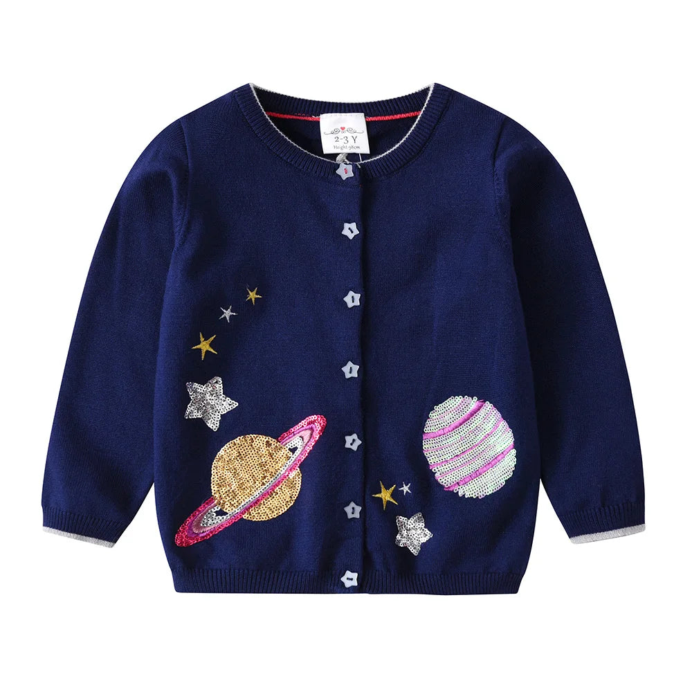 VIKITA Kids Autumn Knitted Cardigan Sweaters Girls Christmas Sweaters Kids Star Sequins Shiny Outwear Clothes Children Clothing