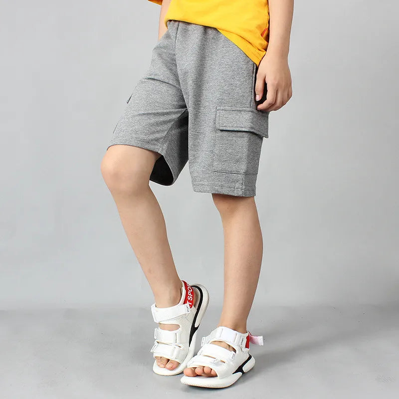 2026 New Summer Kids Boys Knitted Shorts Patchwork Striped Soft Cotton Sporty Shorts For Teenagers Big Boys 2-14 Years Wear