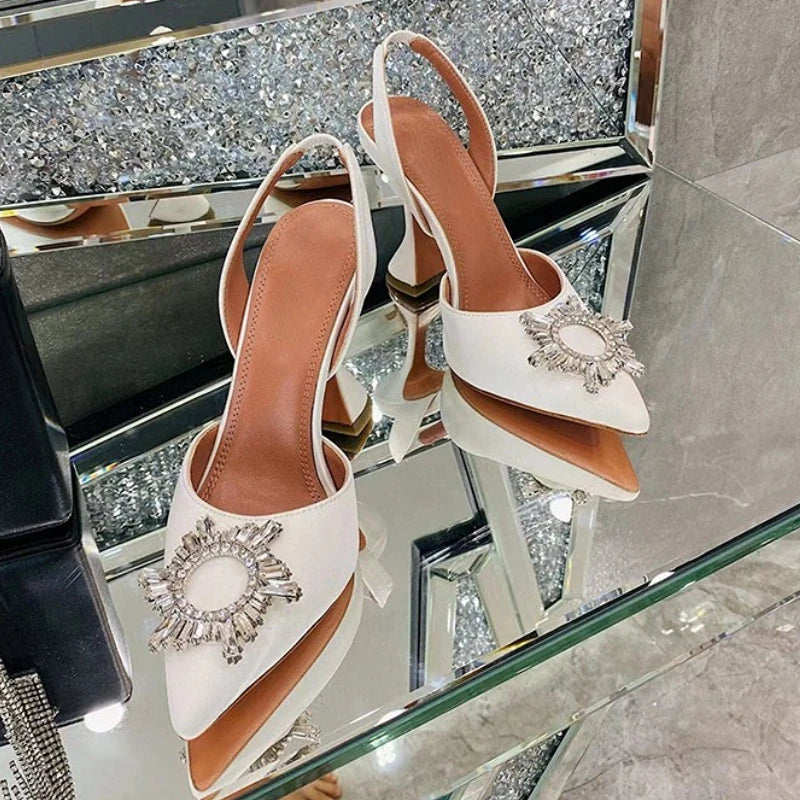 Luxury Chaussure En Talon Custom Slingback Diamond Fashion Kitten Comfortable Shoes Women Heels for Ladies