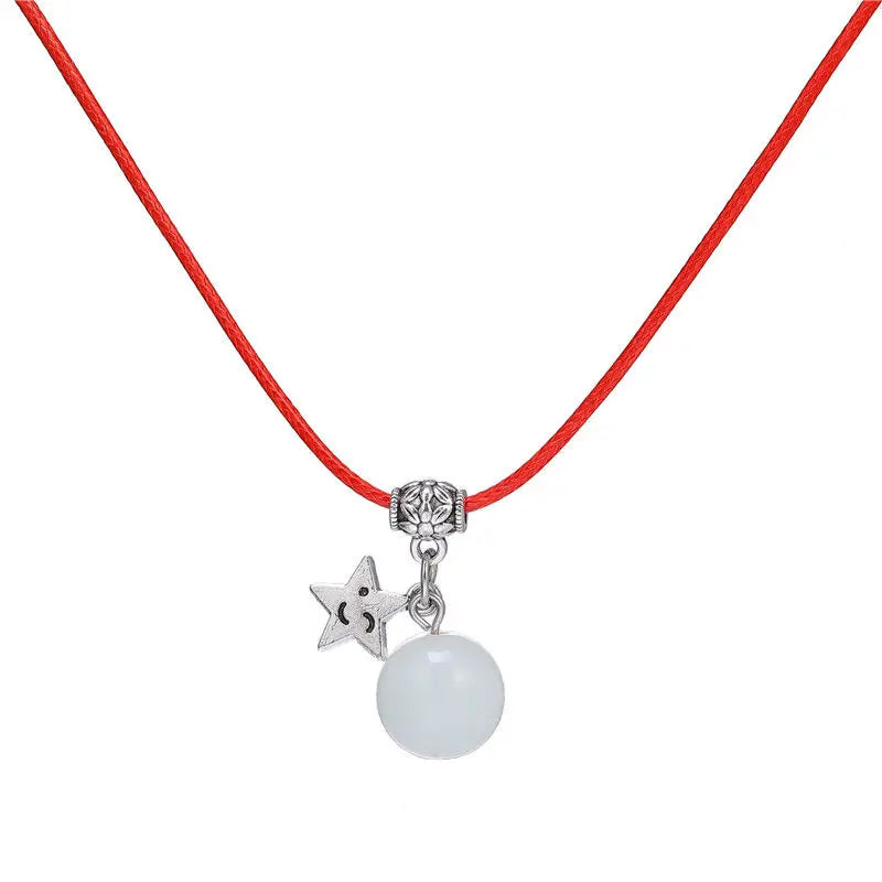 Bracelet for Women Glowing Gem Charm Jewelry Leather Rope Pendant Hollow Luminous Stone Pendant Necklace Gifts