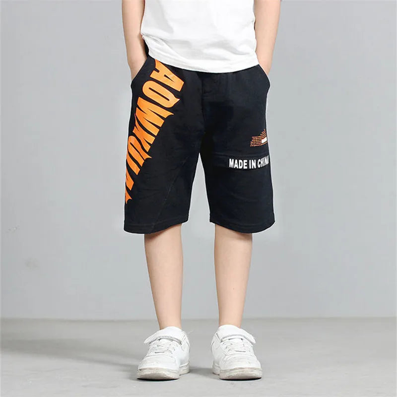 2026 New Summer Kids Boys Knitted Shorts Patchwork Striped Soft Cotton Sporty Shorts For Teenagers Big Boys 2-14 Years Wear