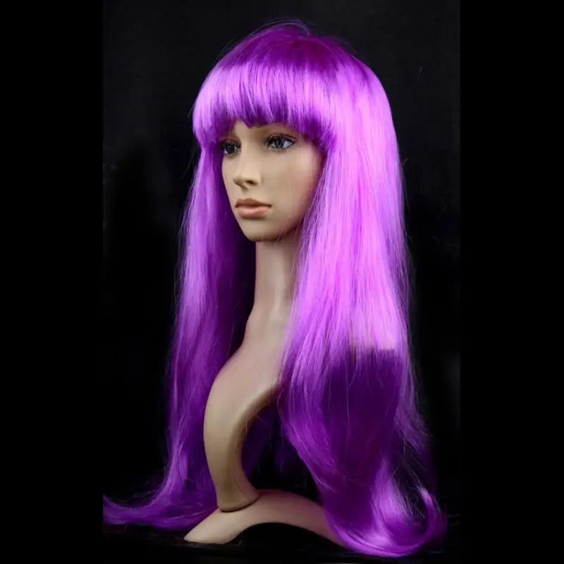 Lady Women Carnival Long Straight Hair Wig For Cosplay Girl Birthday Party Pink 60Cm Comic and Animation Hair With Oblique Bang