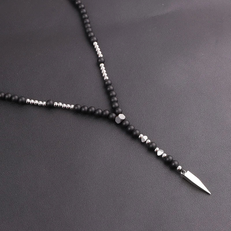 New Men Necklace Natural Stone Beads Tiger Eye Matte Onyx 316L Stainless Steel Cute Pendant Necklace Jewelry Gift Men