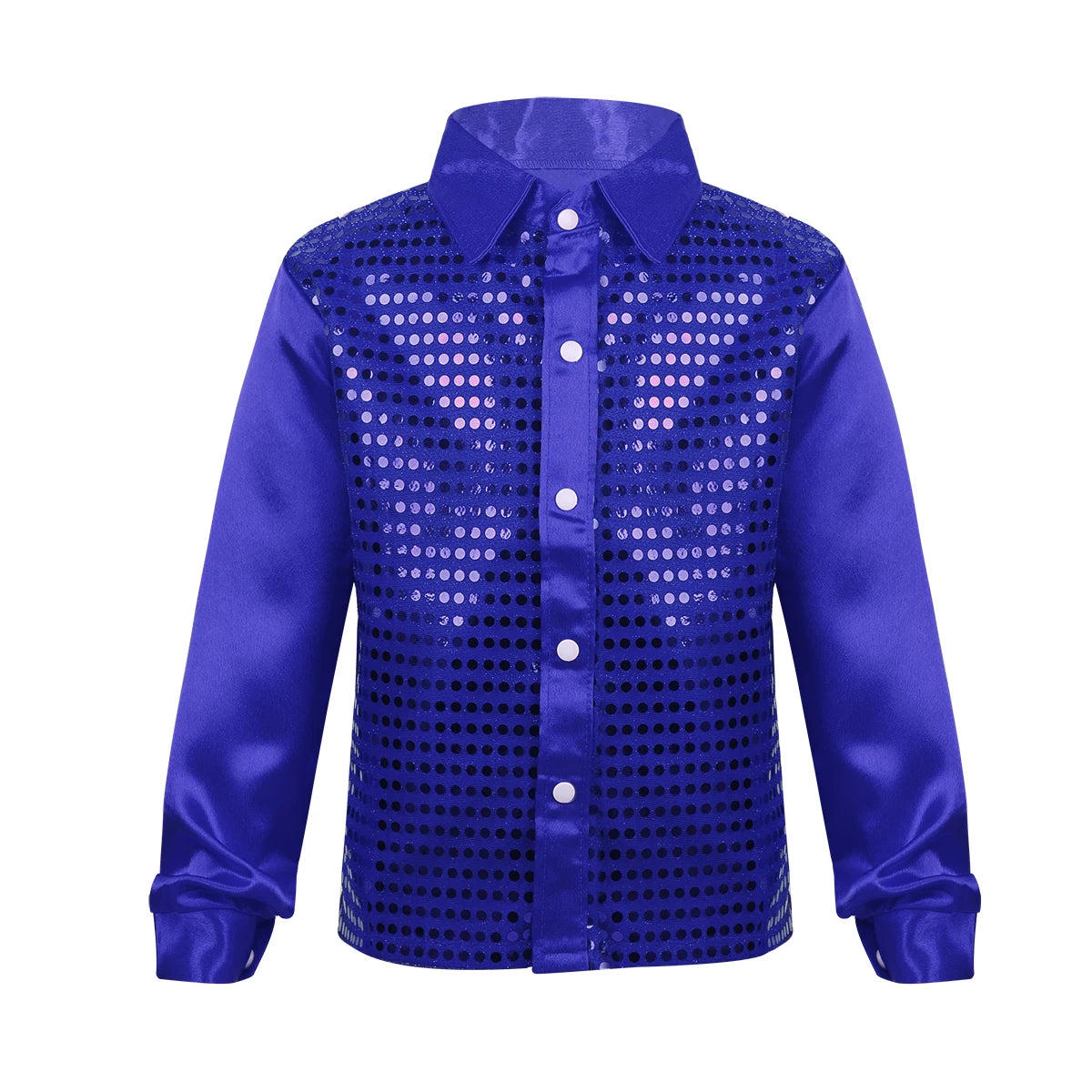 Kids Boys Sequined Shirts Shiny Long Sleeve Shirt Tops Button-Down Shirts Fashion Choir Jazz Dance Costumes Performance Clothes