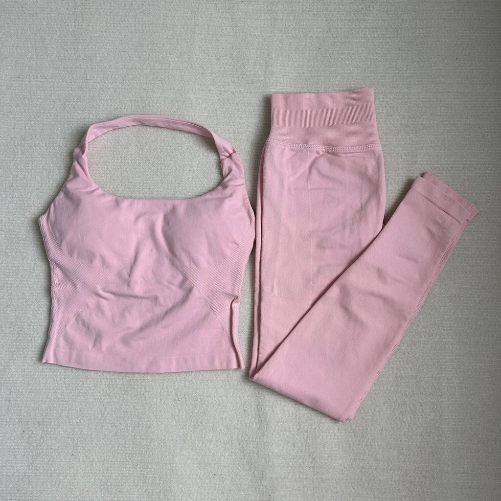 Women Sports Bra Gym Set Seamless Backless Yoga Set Shorts Gym Set Breathable 2 Piece Bra High Waist Leggings