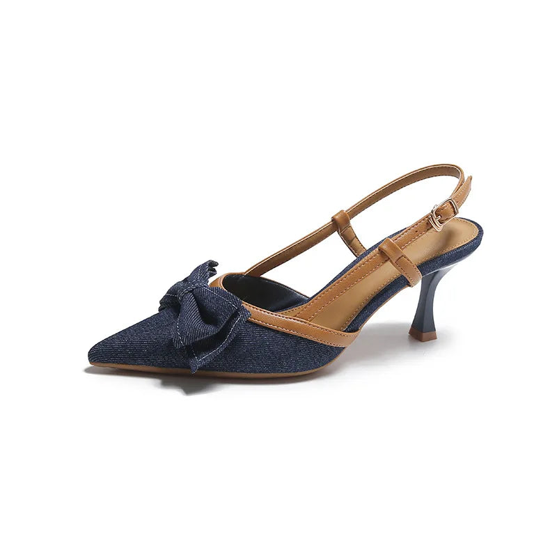 Korean Style Zapatos Luxury 2025 Slingback Fashion Shoes Pointed Heels Women's Pumps Para Damas Bow Thin Heels D'orsay Pumps PU