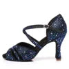 Blue 7.5cm Heel Strap Salsa Latin Shoes Satin Ballroom Tango Cha Cha Dancing Shoes Suede Sole Sandals for Women