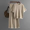 Fashion Women's Loose Sweater Top High Waist Thin Wide Leg Pants Two-piece Set Womens Cotton Knit Pant Sets