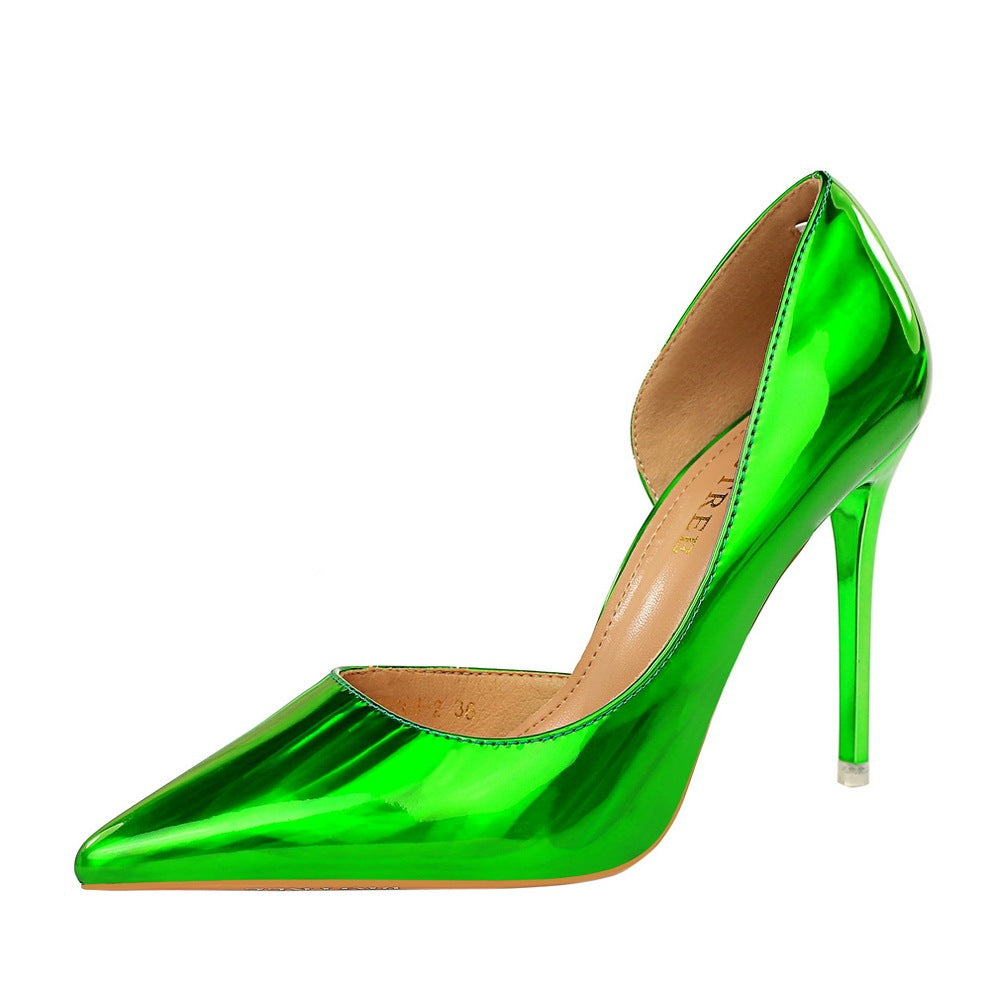 18188-2 BIGTREE Metal Feeling 9.5 CM Stiletto Heel Single Shoes Shallow Mouth Pointed Toes Women's Shoes Sexy  High Heels
