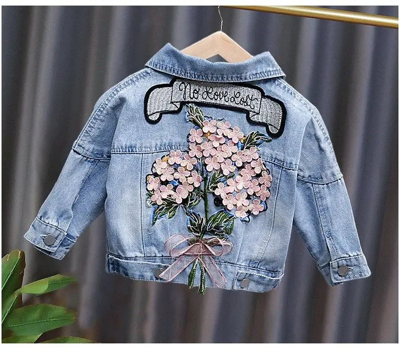 Kids Denim Jackets for Girls Baby New Flower Embroidery Coats Fashion Spring Autumn  Children Outwear Ripped Jeans Jackets 1-5Y