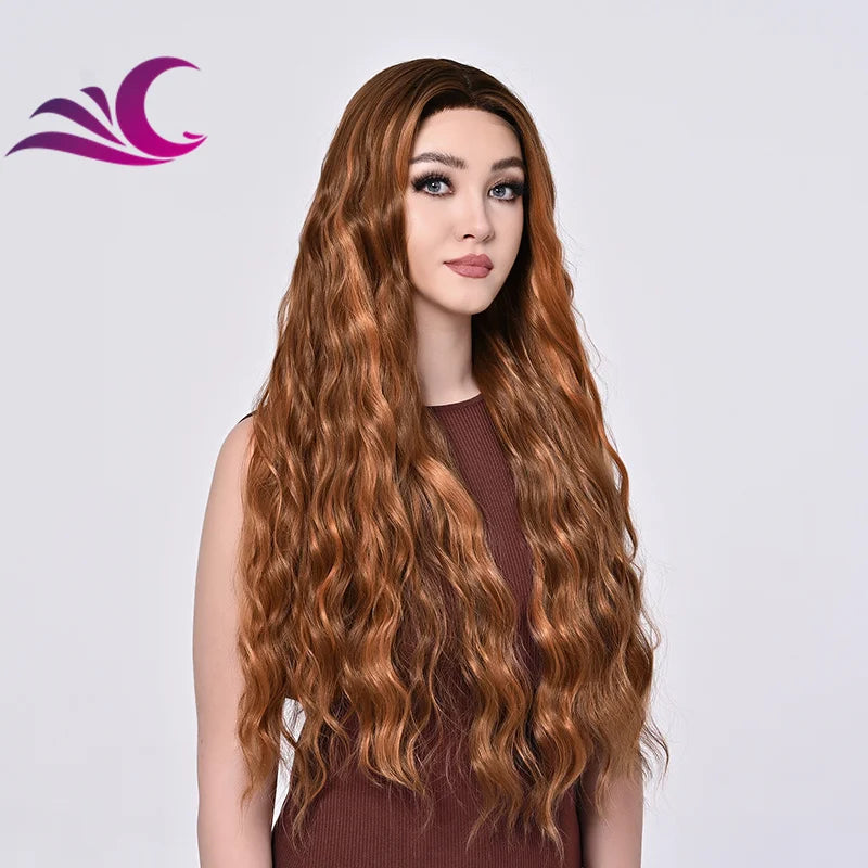 Highlight Mix Ice Blonde Ombre Colorful Middle Part Wig Long Wavy Pre-Plucked Synthetic Lace Front Wig